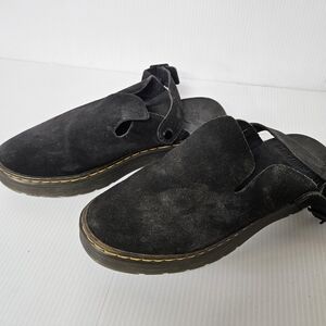 Dr. Martens Zebzag Black Suede Slingback Platform Mules Womens 10